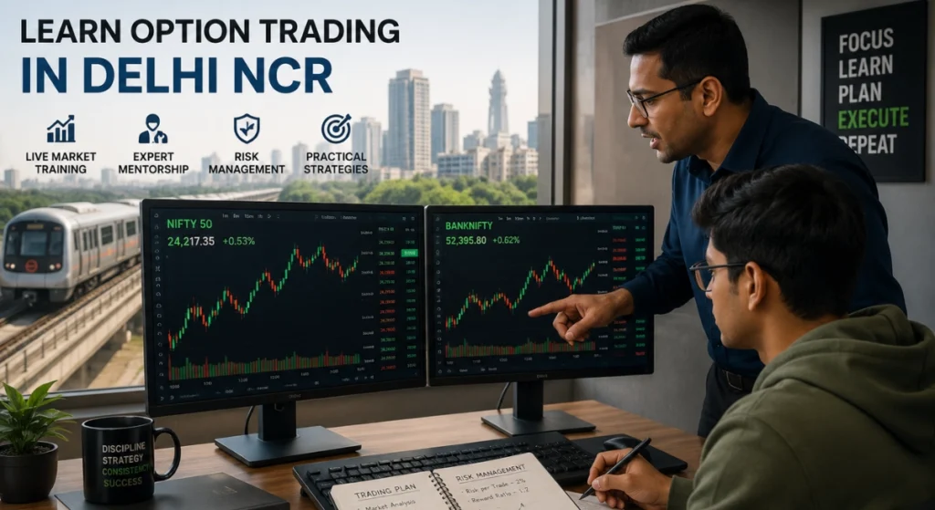 A young trader in Delhi NCR learning option - Option Trading Course delhi